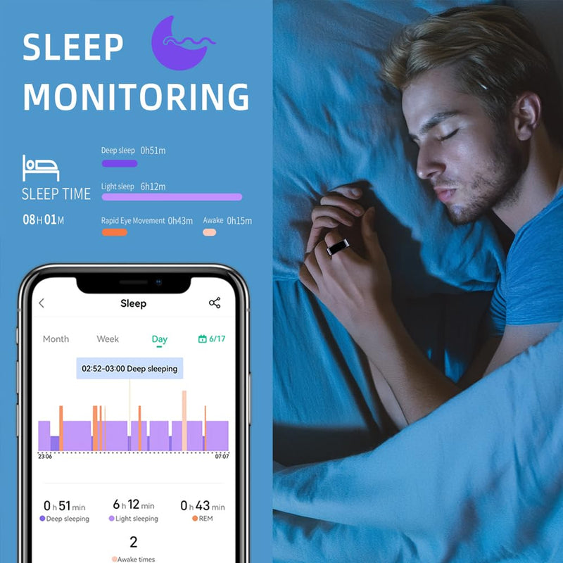 Smart Ring Health Tracker, Sleep&Exercise Monitor Heart Rate,Blood Oxygen,Fitness Trackers for Man&Women -Long Lasting Batteries,Waterproof Sleep Tracking Wearable (Gold, 13)