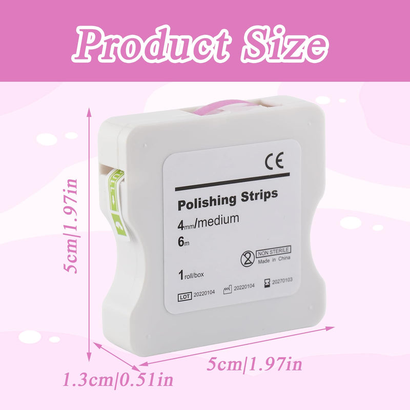 Tooth Sandpaper, Portable Tooth Sandpaper, 4 mm Width, 6 m/Rolls/Box, Polishing Strips, Interdental Sandpaper, Interdental Sanding Tools for Polishing Teeth (Pink)