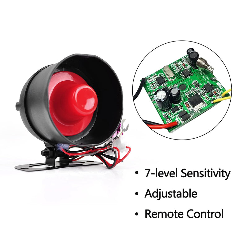 12V Car Alarm System, Anti-Theft Horn Siren with 7-Levels Sensitivity Universal Security Protection System Vehicle Alarm System with Sound