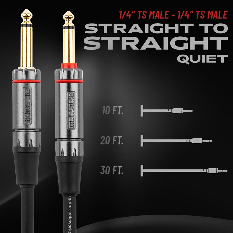 by Gator Cases Headliner Series Premium 20 Ft Straight to Straight Guitar Instrument Cable with Quiet Switch Technology (GCWH-INS-20QT) 20 Feet Quiet - Straight