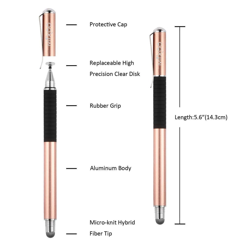 Mixoo Capacitive Stylus Pen, Disc & Fiber Tip 2 in 1 Series, High Sensitivity and Precision, Universal for ipad, iPhone, Tablets and Other Touch Screens, Model: Rose Gold