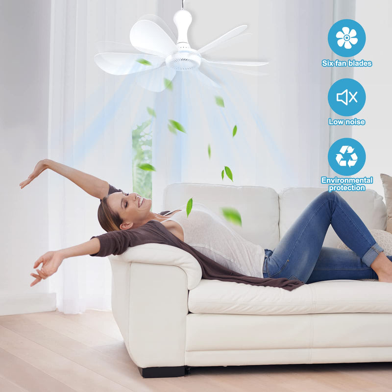 Xindejia USB Powered Small Ceiling Fan 6 Blades Quiet DC 5V USB Hanging Fans for Indoor Outdoor RV Bed Room Dorm Desk Travel Camping Tent Cubicle Mini Portable Canopy Fans - White Remote Control