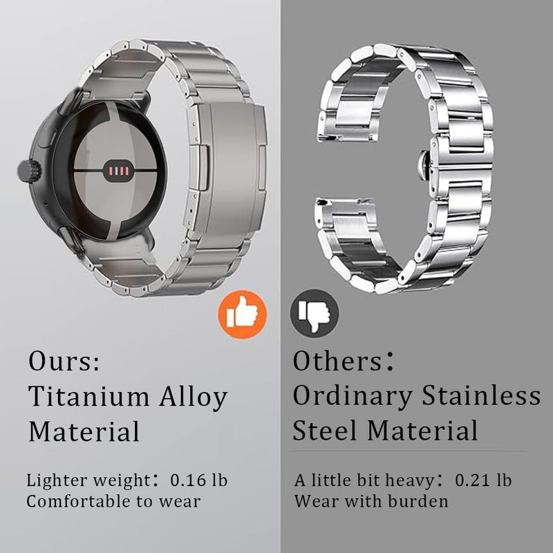 Titanium Band Compatible for Google Pixel Watch 5/4/3 45mm Bands,Titanium Metal Strap for Pixel Watch 5/4/3/2/1 41mm Accessory Replacement for Men silver