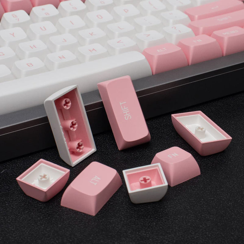 Pink White Keycaps Set 150 Keys MSA Profile Double Shot ISO/ANSI Layout for Cherry MX Switches Mechanical Gaming Keyboard Pink White