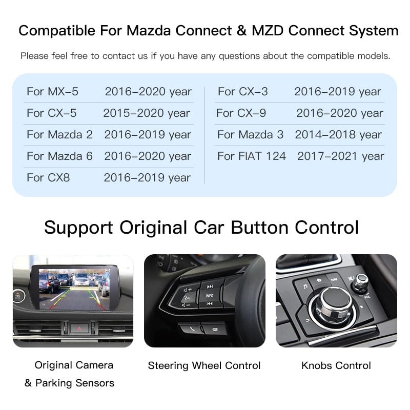 Carplay Adapter Compatible with Mazda 2/3/6/CX3/CX5/CX9/MX5 2014-2021 Year | OEM Hub Retrofit Kit for Mazda Connect System, Fit for Carplay & Android Auto, TK78-66-9U0C LEXXSON