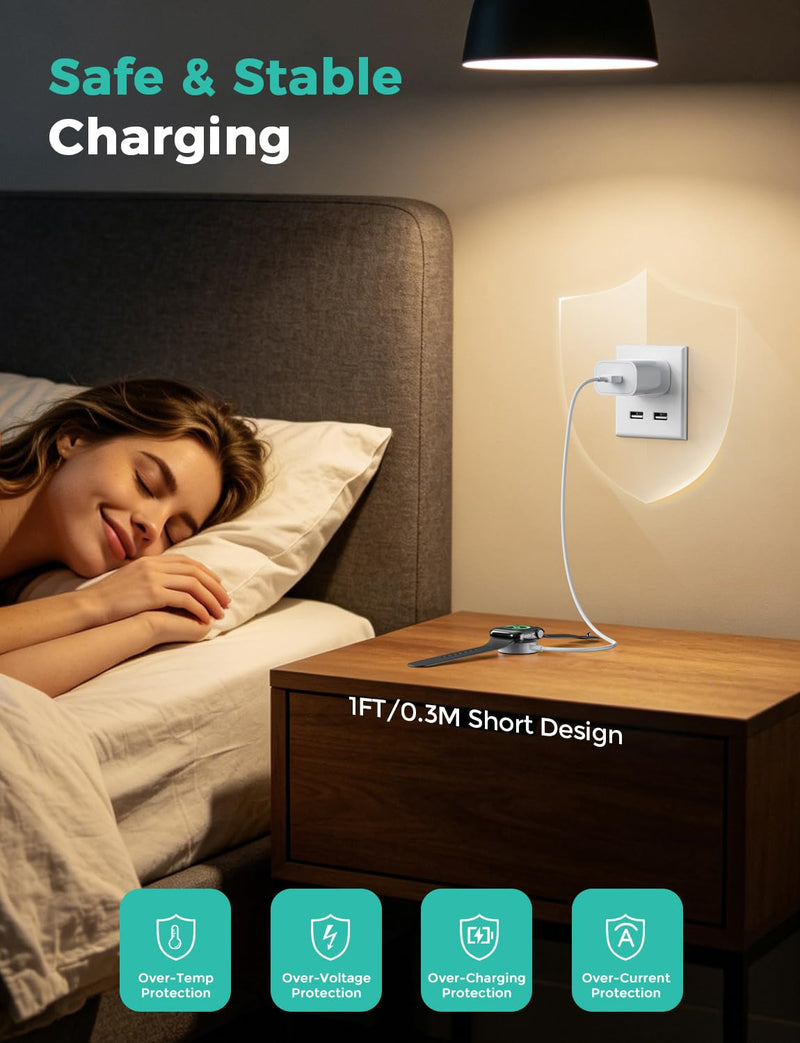 1FT Short for Apple Watch Charger USB Magnetic Fast Charging Cable Portable Wireless Charging Accessories Compatible with iWatch Series 11/10/9/8/7/6/5/4/3/2 Ultra 3/2/SE White 1.0ft