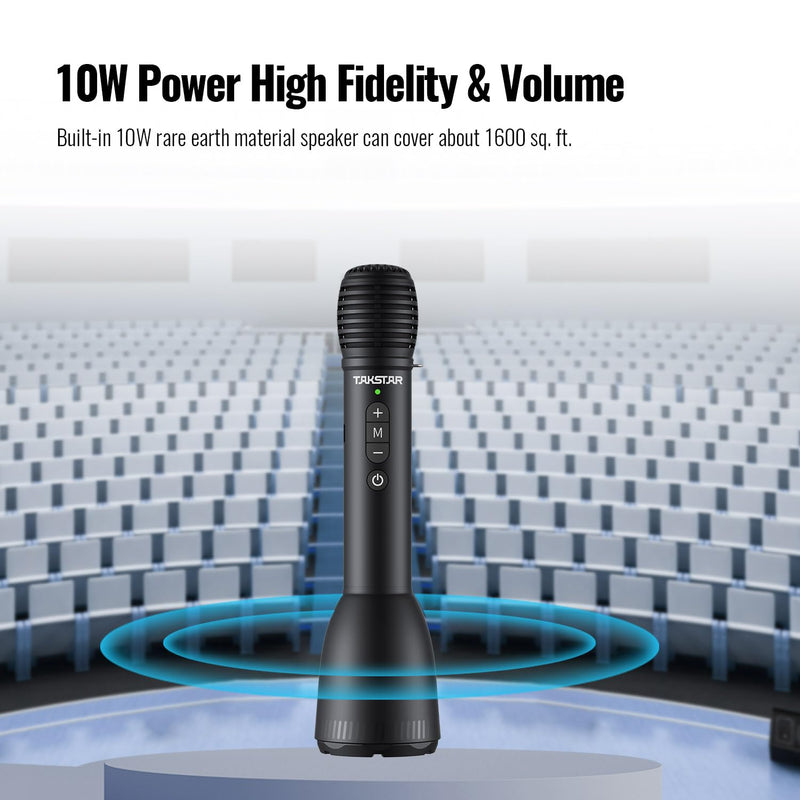 TAKSTAR 2-in-1 Bluetooth Wireless Handheld Microphone & Voice Amplifier, 7 Kinds Sound Effects, 10W Portable Mic Speaker for Karaoke Meeting Outdoor Teacher Speech Party -DA10S(Con't Connect Speaker)