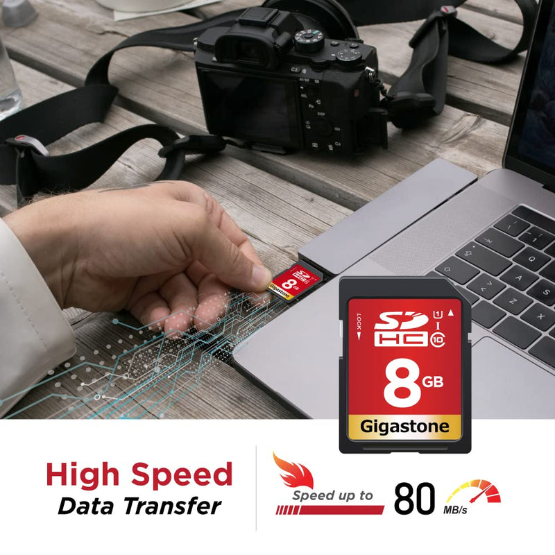 Gigastone 8GB 5-Pack SD Card UHS-I U1 Class 10 SDHC Memory Card Full HD Video Canon Nikon Sony Pentax Kodak Olympus Panasonic Digital Camera, with 5 Mini Cases SD 8GB U1 5-Pack