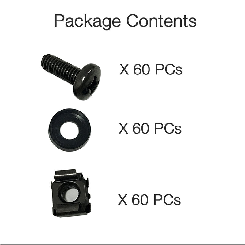 Lancher 60-Pack M6 x 16mm Screws and Cage Nuts for Server Shelf Cabinets Rack Mount 1U 2U 6U 12U Rack Screw cage nut - Black 60-Pack M6 screw cage nut Black