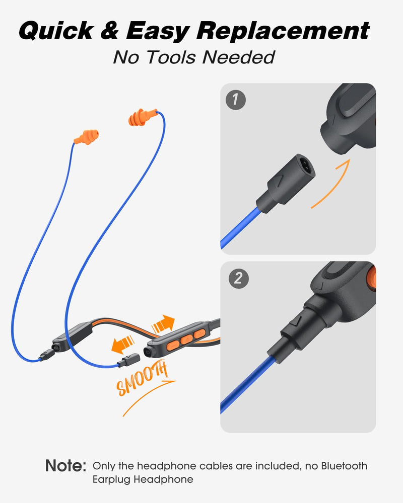 MIPEACE Neckband Bluetooth Work Headphones with 2pcs Replacement Earbuds Cable-Blue & Orange