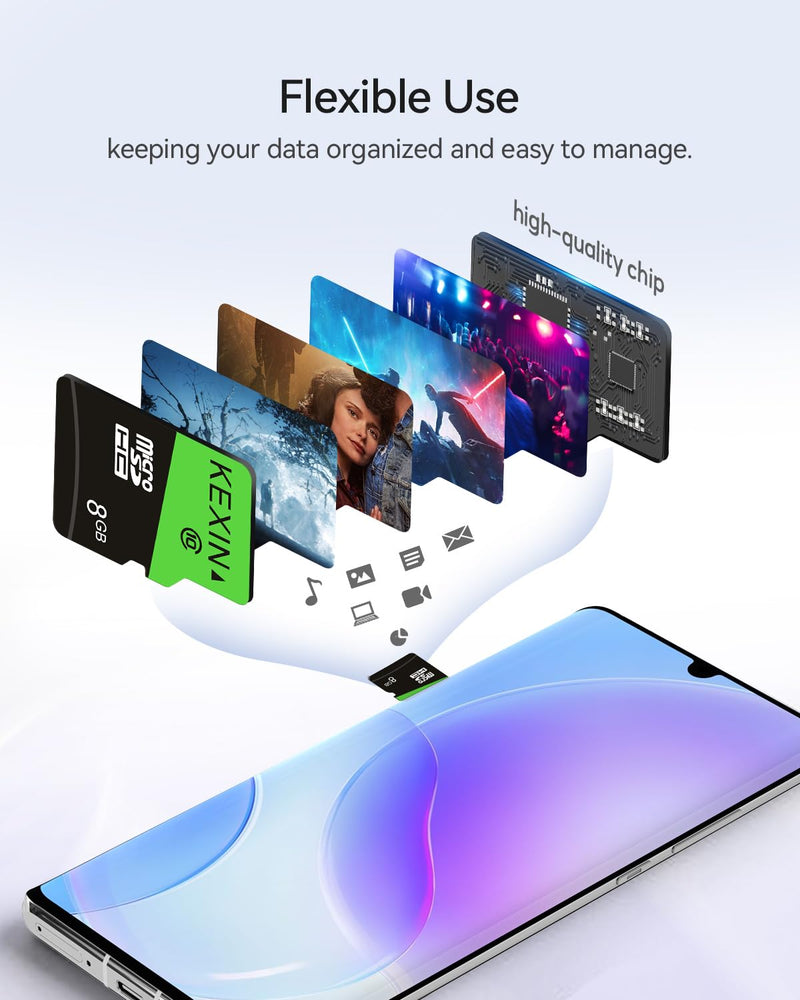 KEXIN 8GB Micro SD Card 10 Pack with SD Adapter microSDHC Memory Card UHS-I C10 Micro SD Card Full HD High Speed TF Card for Smartphone Tablet Action Camera Dash Cam Drone Game Console