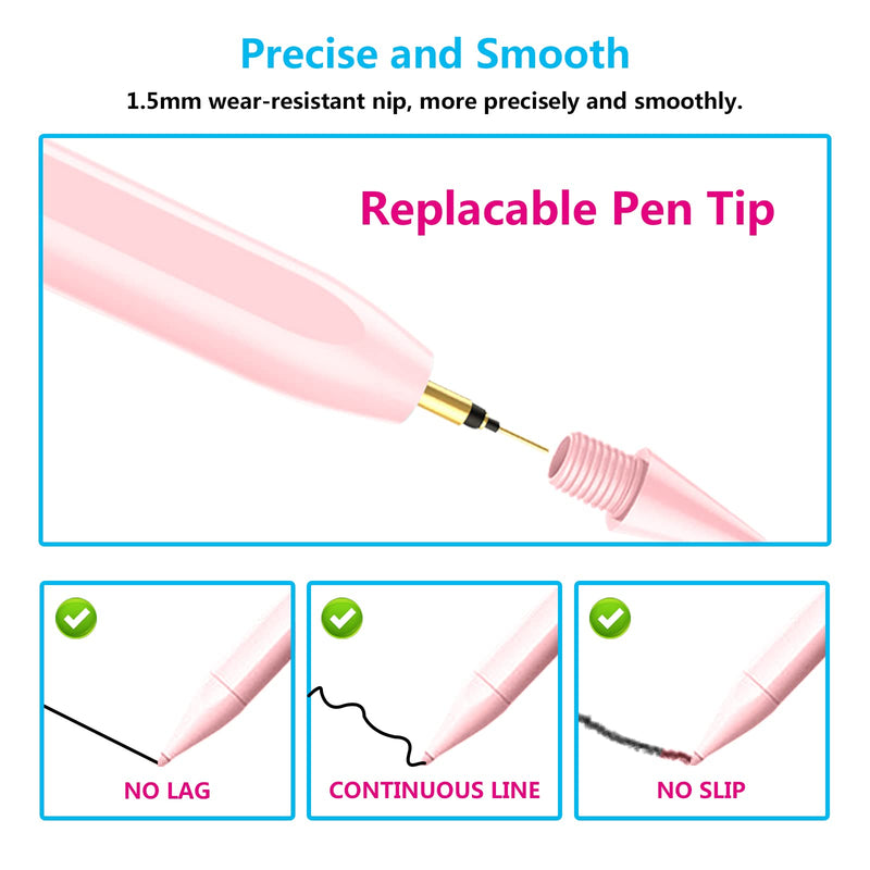 Stylus Pencil for Apple iPad 2018-2024 with Magnetic&Fast Charge Active Pencil Compatible with Apple iPad Pro13 M4/12.9/11inch,iPad Air M2/3/4/5,iPad 6-10,iPad Mini 5/6 Gen,ipad Pencil 8th&9th&10thGen RoseGold
