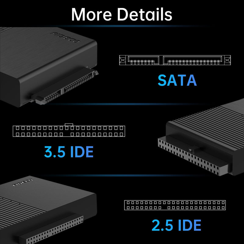 FIDECO USB 3.0 to SATA or IDE Adapter, Hard Drive Adapter Cable Universal for 2.5/3.5 inch SATA HDD/SSD & IDE HDD with 12V Power Adapter