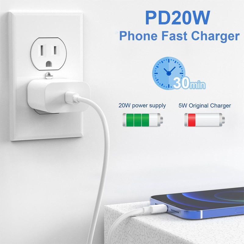 USB C Fast Charger, 3 Pack 20W USB-C Power Adapter with 3 Pack [MFi Certified] 6FT Type C to Lightning Cable for iPhone 14/13 Pro/13/12/12 Mini/12 Pro Max/11 Pro White