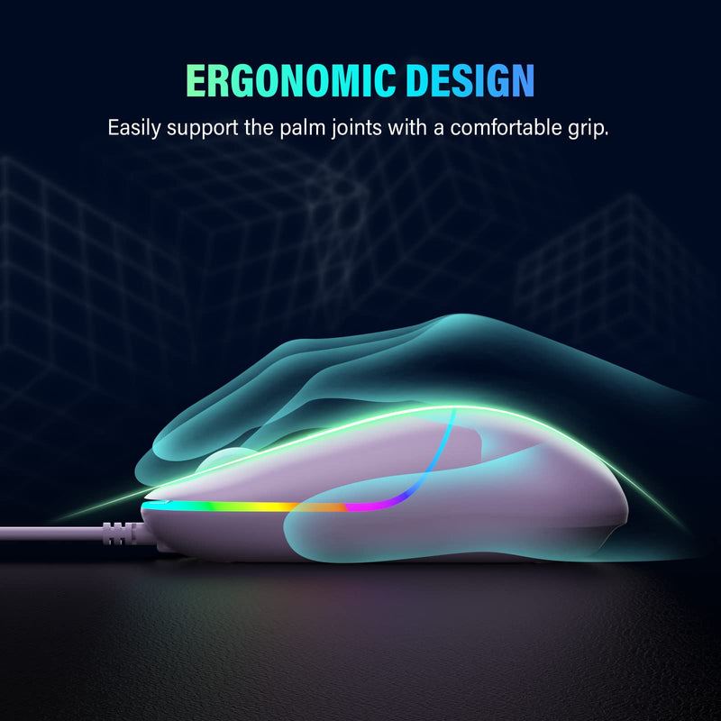 Wired Mouse, USB Computer Mouse Backlit Ultra Silent Wired Mouse with 6400 DPI, Ergonomic LED Corded Mouse for PC, Laptop, Desktop, MacBook, Windows (Purple) Purple