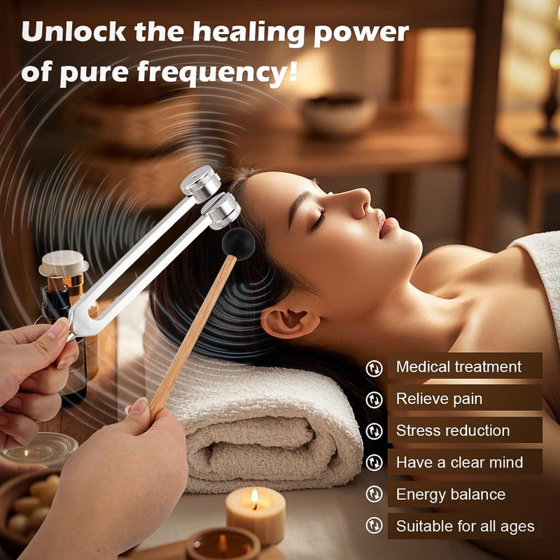 Tuning Forks for Healing Set,‌ Complete Healing Sound Set - 4-Tuning Forks (128Hz, 136.1Hz, 256Hz, 384Hz) + Accessories for Meditation, Yoga & Stress Relief‌