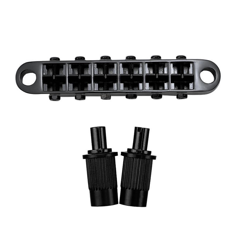 Black Tune-O-Matic Guitar Bridge and Stop Bar Tailpiece Combo M8 Metric Thread 6 String Fixed Bridge Compatible with Les Paul LP SG Style Electric Guitar Replacement Parts Black