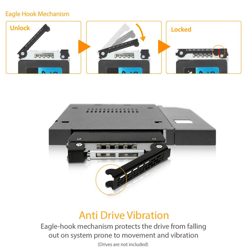 ICY DOCK 2.5” SATA/SAS HDD/SSD Rugged Full Metal Mobile Rack for Slim ODD or Slim FDD Bay | ToughArmor MB411SPO-B