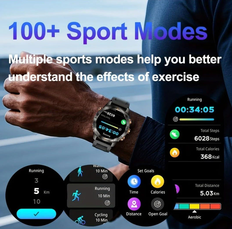 2025 Military Smart Watch for Men,1.46" HD Display,100+ Sport Modes,Heart Rate/Blood Oxygen,Flashlight,30M Waterproof Outdoor Fitness Tracker Watch with Bluetooth Call & Voice Assistant (Black) Black