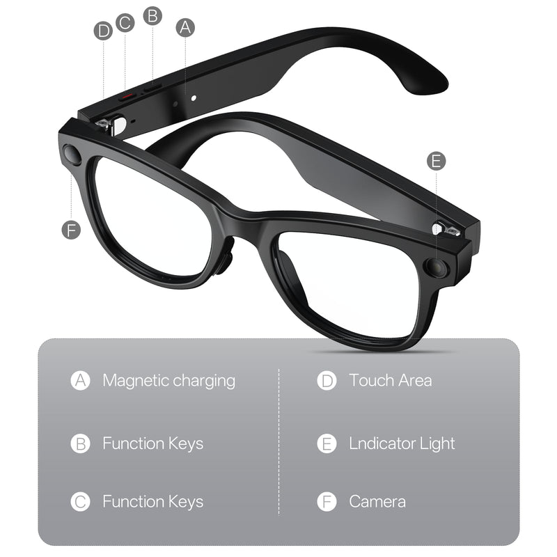 AI Smart Glasses with Camera Stabilization - 8MP POV Video Recording, Real-Time AI Translation, Smart Assistant, Dual-Mic Noise Canceling for Travel & Meetings - Anti-Blue Light, Beige Frame