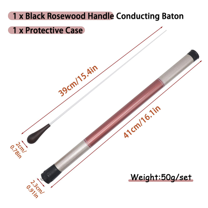 15 Inch Lightweight Wood Handle Conducting Baton, Professional Orchestra Conductor Wand with Case for Music Directors, Choral Symphony & Band Leaders Black Rosewood