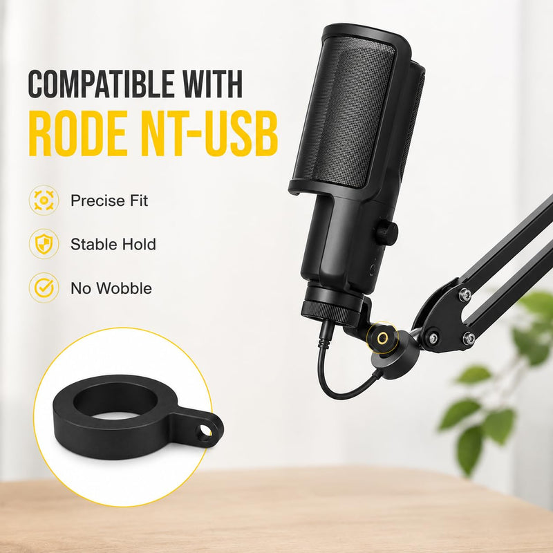 Aluminum Mount Clip for Rode NT - USB Microphone | Black Mount Ring for Rode NT - USB Microphone