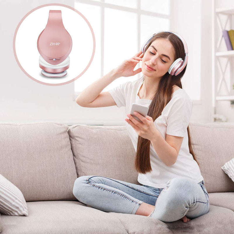Bluetooth Headphones Over-Ear, Zihnic Foldable Wireless and Wired Stereo Headset Micro SD/TF, FM for Cell Phone,PC,Soft Earmuffs &Light Weight for Prolonged Wearing(Rose Gold) Rose Gold