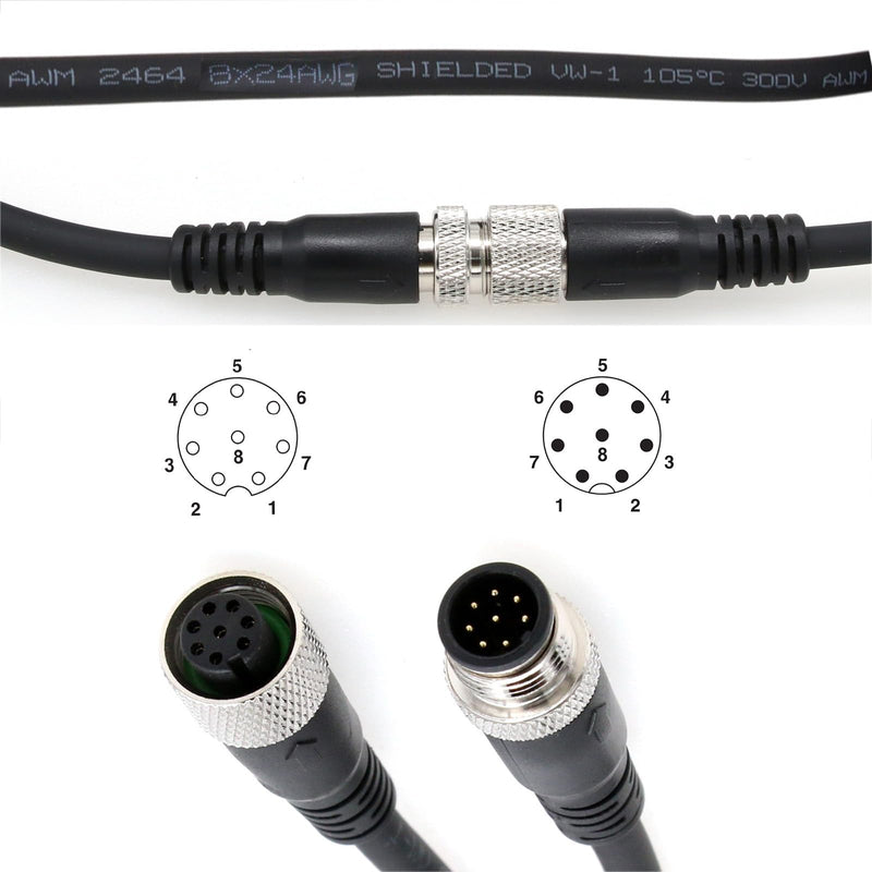 M12 A Coded 8 pin Female to 8 pin Male Cable for Cognex Sensor Camera Industrial Actuator Profibus Automation 5M