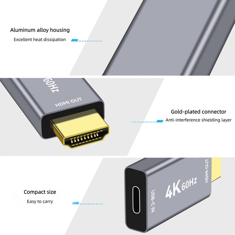 [AUSTRALIA] - USB C Female to HDMI Male Adapter with 3.3FT USB Video Cable, 4K@60Hz Uni-Directional USB Type C Source to HDMI 2.0 Display Converter Thunderbolt 3/4 to HDMI for i-/Phone 17, MacBok, Galaxy - 2 Pack HDMI-02 grey 