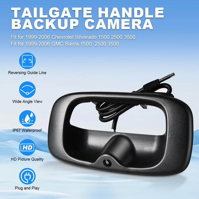 Rear Tailgate Handle Backup Camera Compatible with 1999-2006 Chevy Silverado/GMC Sierra 1500 2500HD 3500HD Classic Tailgate Reversing View Park Assist Camera Replaces 15228539 GM1915105
