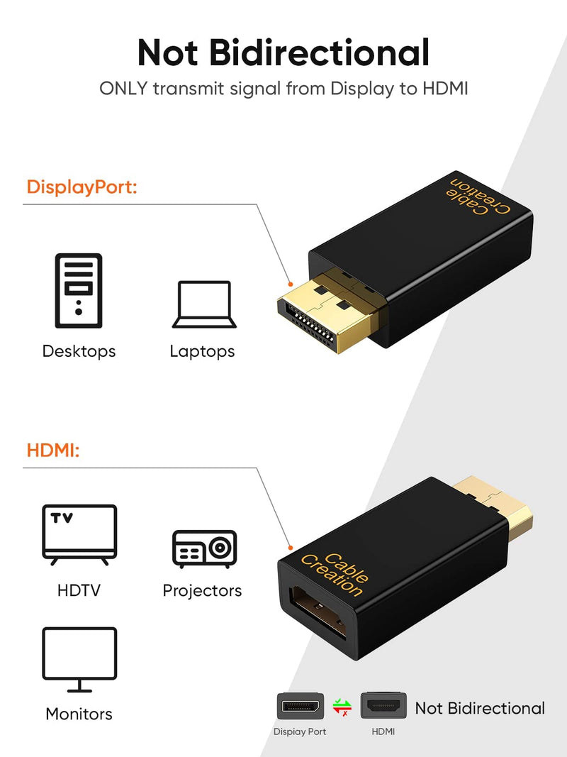 CableCreation Active DisplayPort to HDMI Adapter 10 Pack, 1080P Gold Plated | DP to HDMI Adapter (Male to Female) 1.3V, Uni-Directional Display Port to HDMI Adapter [10 Pack]