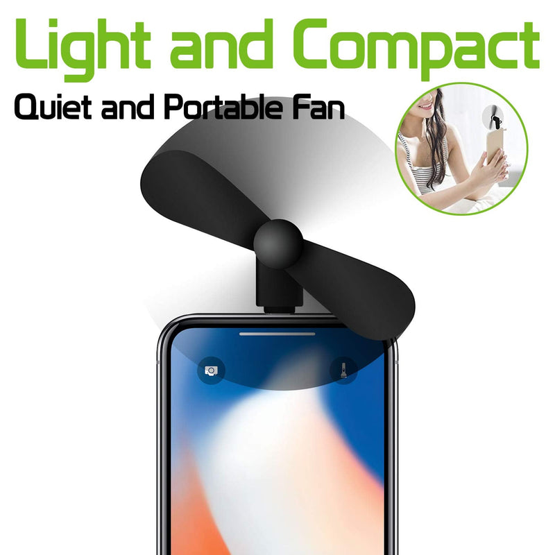 Cellet Mini Portable USB Fan Compatible with Apple iPhone 12 Pro Max mini 11 Max XS Max Xr X 8 7 6 5 and All Other Lighting Port - Black