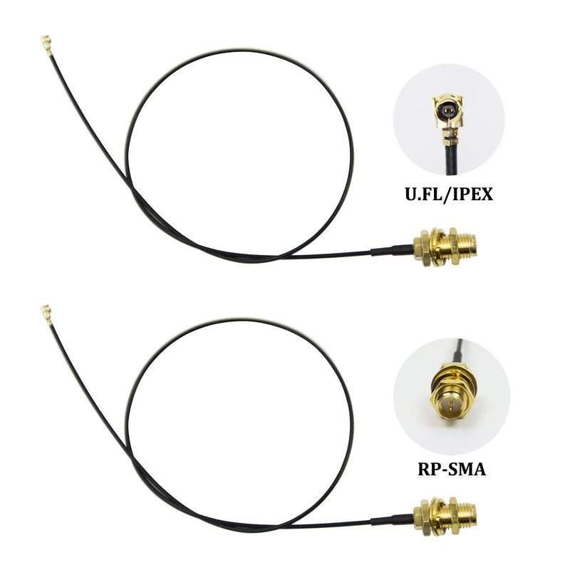 2 x 2.4GHz 6dBi Indoor Omni-Directional WiFi Antenna | 802.11n/b/g RP-SMA Female Connector + 2 x 20cm/8" U.FL/IPEX to RP-SMA Pigtail Antenna WiFi Cable