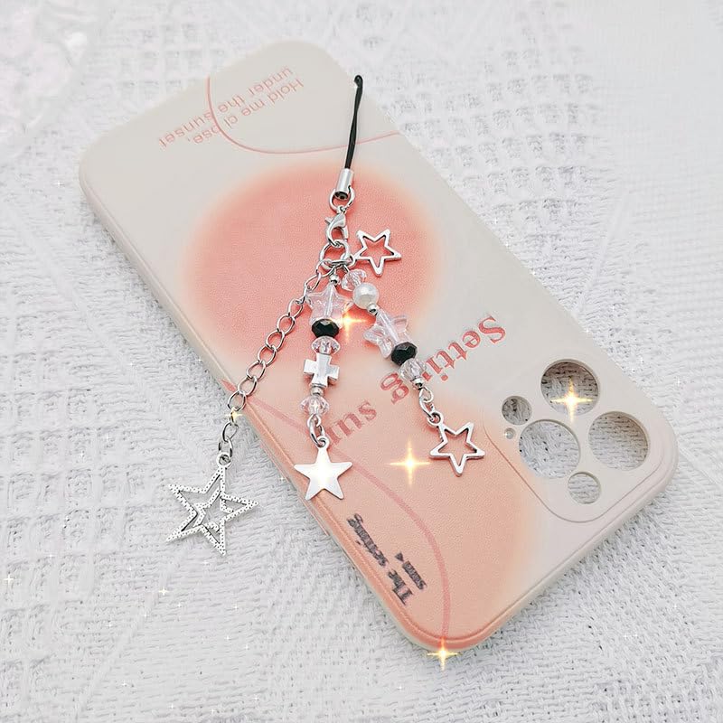 1-3 PCS Cute Y2K Phone Charm Aesthetic Accessories Bear Strawberry Butterfly Heart Lanyard String for Bag Purse Backpack Wallet Airpods Pendants Decor Style 5- Star