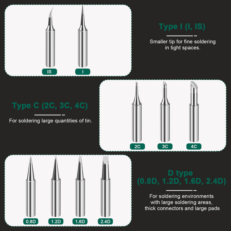 LPZMPZ Soldering Iron Set, 900 m Soldering Tips, Soldering Iron Tips, Lead-Free Soldering Tip, Compatible with Hakko, Yihua, Atten & More, for Soldering Station, Welding, Soldering etc. (Silver) 900M-T