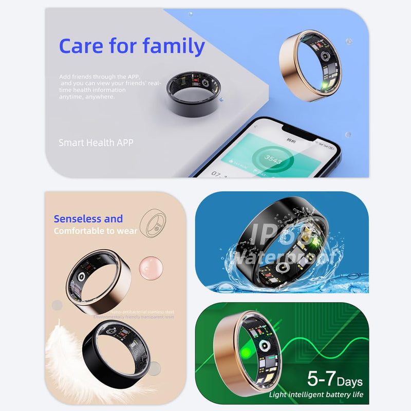 Smart Ring Health Tracker, Sleep&Exercise Monitor Heart Rate,Blood Oxygen,Fitness Trackers for Man&Women -Long Lasting Batteries,Waterproof Sleep Tracking Wearable (Gold, 13)