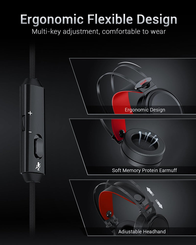[AUSTRALIA] - NUBWO Gaming headsets PS4 N7 Stereo Xbox Headset Wired PC Gaming Headphones with Noise Canceling Mic, Over Ear Gaming Headphones for PC/MAC/PS4/PS5/NS/Xbox 1 (Adapter Not Included) -Red Red 