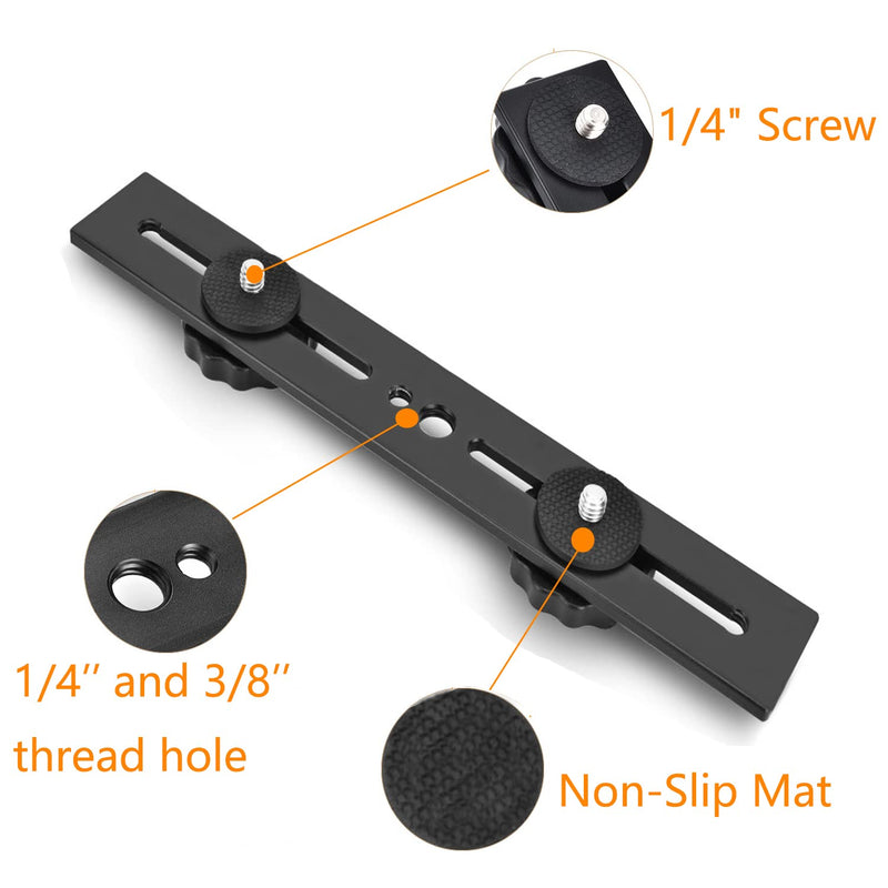Dual Flash Bracket 8in/20.3cm Camera Mount Tripod Bracket with 1/4 Screw Hot Shoe Flash Light Bracket for LED Light Microphone 3D Stereo Stereoscopic Photography 1 Pack