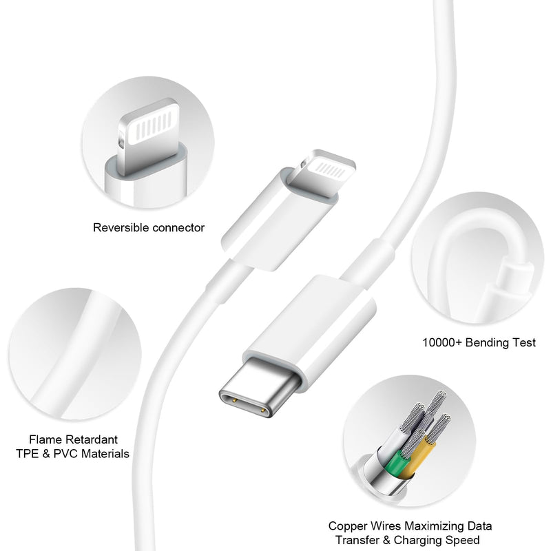 iPhone Charger Fast Charging 20W USB C Wall Charger with 6FT Super Fast Charger Cable Compatible with iPhone14/14 Pro Max/13/13Pro/12/12 Pro/11,iPad White 20W-2Pack