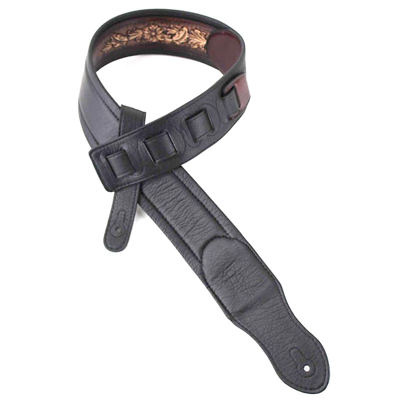 Walker & Williams KB-02-BRN Rustic Brown Carved Leather Padded Guitar Strap With Floral Skull & Christian Cross For All Acoustic, Electric And Bass Guitars