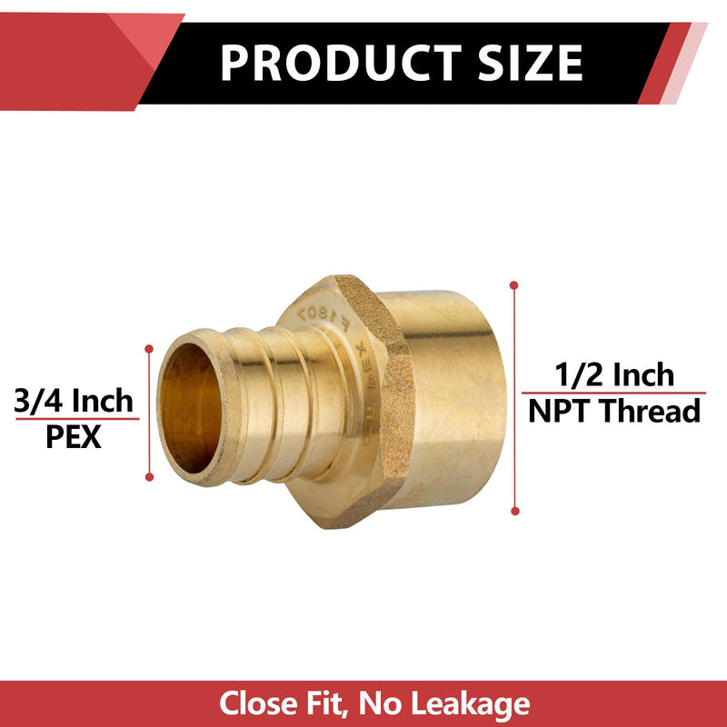 (Pack of 5) EFIELD Pex 3/4" x 1/2" Female NPT Thread Adapter Barb Crimp Brass Fitting,(PEX1807039-5PCS) Pack of 5 3/4" x 1/2"