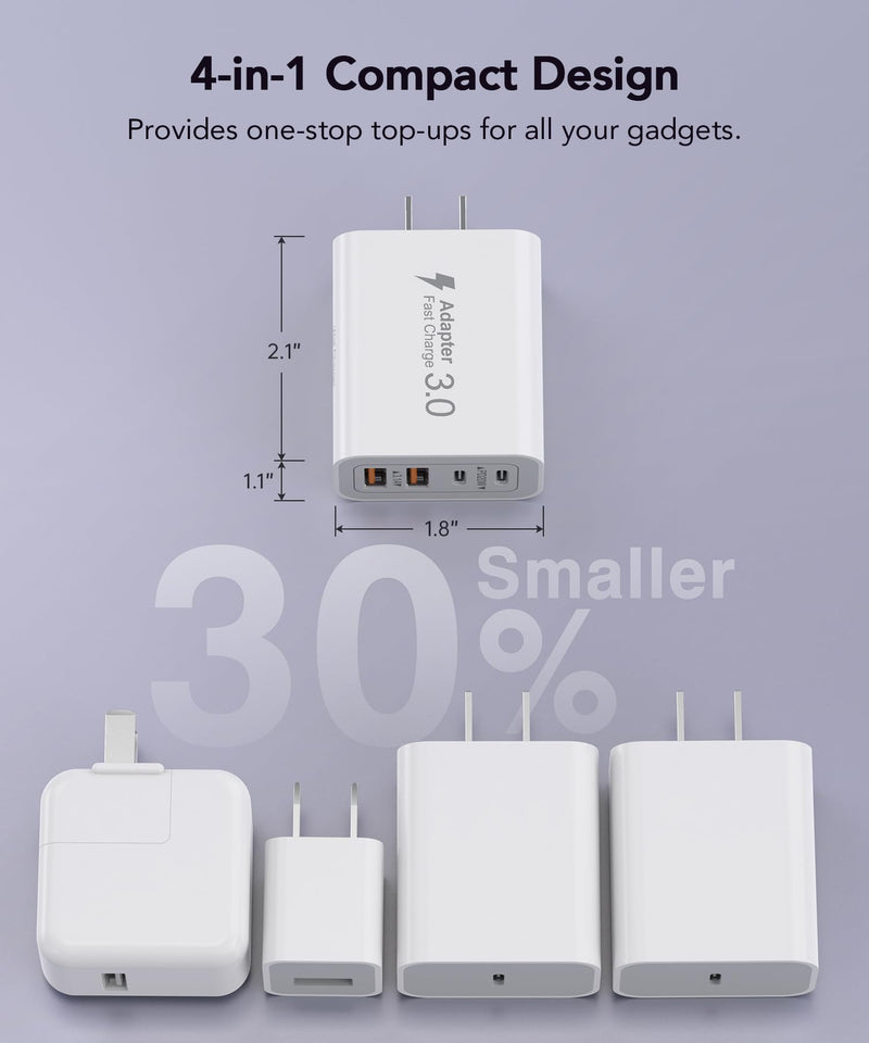 40W USB C Charger Block, 2-Pack 4-Port Type C Fast Charging Brick Dual PD&QC Wall Plug Adapter Compatible for iPhone 15/15 Pro/ 15 Pro Max/14/13/12, iPad, Airpods, iwatch, Samsung Galaxy White