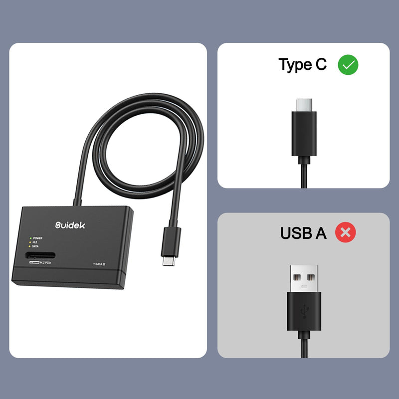 SUIDEK M.2 NVMe & SATA to USB C Adapter, 10Gbps External SSD Enclosure | Tool-Free Hard Drive Reader Compatible with M.2 (M Key & M+B Key) Any Sizes & 2.5/3.5" SATA SSD, Include 12V/2A Power Adapter Black