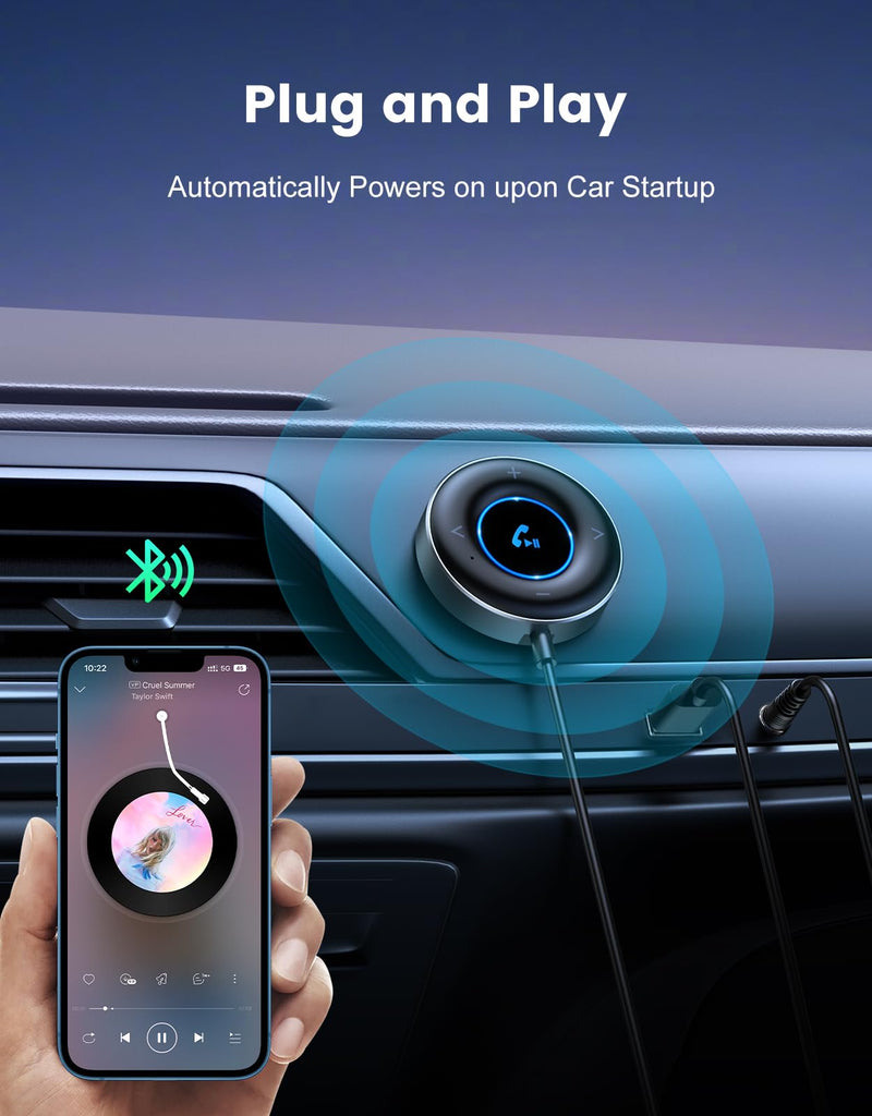 Bluetooth AUX Adapter for Car, [Plug and Play] Bluetooth 5.3 Receiver, 3.5mm AUX Bluetooth Car Adapter for Home Stereo/Speakers/Wired Headphones, Hands-Free Calls, Dual Connection, Hi-Fi Music