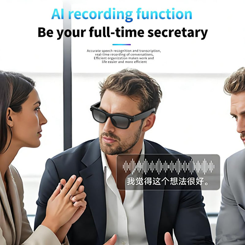 Woostar AI Smart Glasses with Camera, 1080P Video Recording Glasses, Real Time Translation, Recording and Photo Taking, AI Voice Assistant, Open-Ear Audio