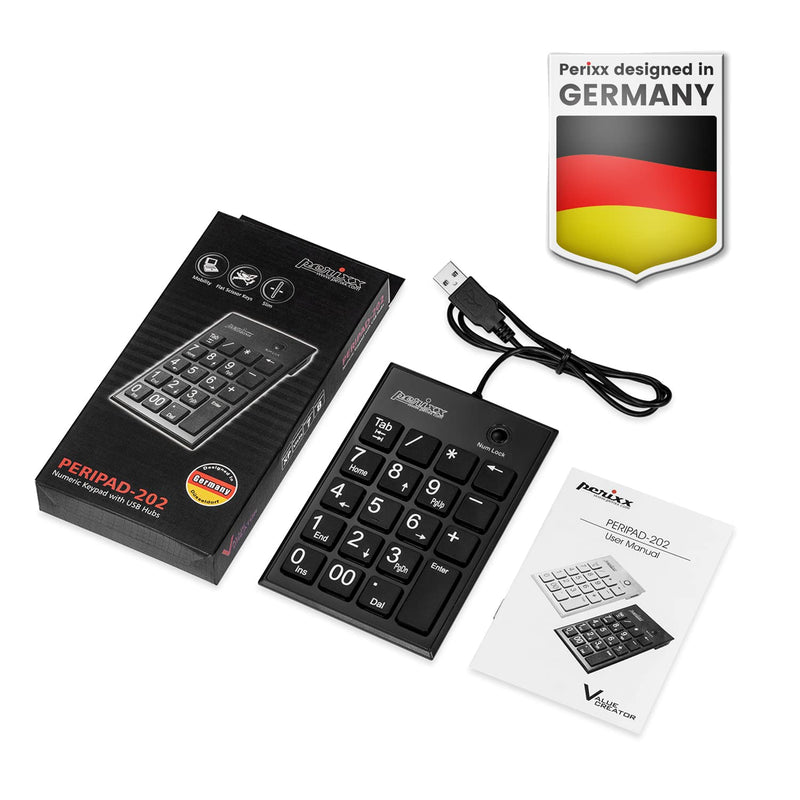 Perixx Peripad-202H Wired Slim Numeric Keypad, X Type Scissor Keys with 2 USB Hubs and Tab Key, Black USB with 2 Hubs