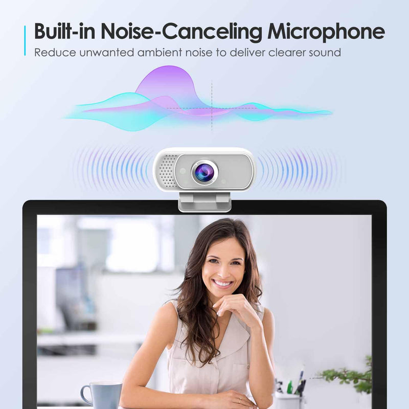 Webcam with Tripod Privacy Shutter: 1080P FHD Web Camera with Mic, Plug & Play USB A USB C Webcam with Stand, White Wide Angle Noise-Canceling Microphone Compact Web Cam for Online Meeting Classes White USB-C Webcam Cover & Tripod