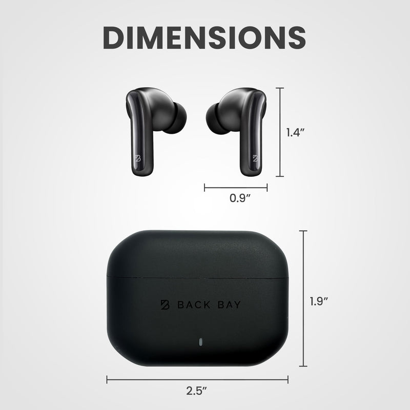 Back Bay Audio True Wireless Earbuds Noise Cancelling Earbuds, Premium ANC | Deep Noise Cancelling Earpods, Bluetooth 5.4 Ear Buds, iPhone and Android Active Earphones with ANC Sound Blocking Black