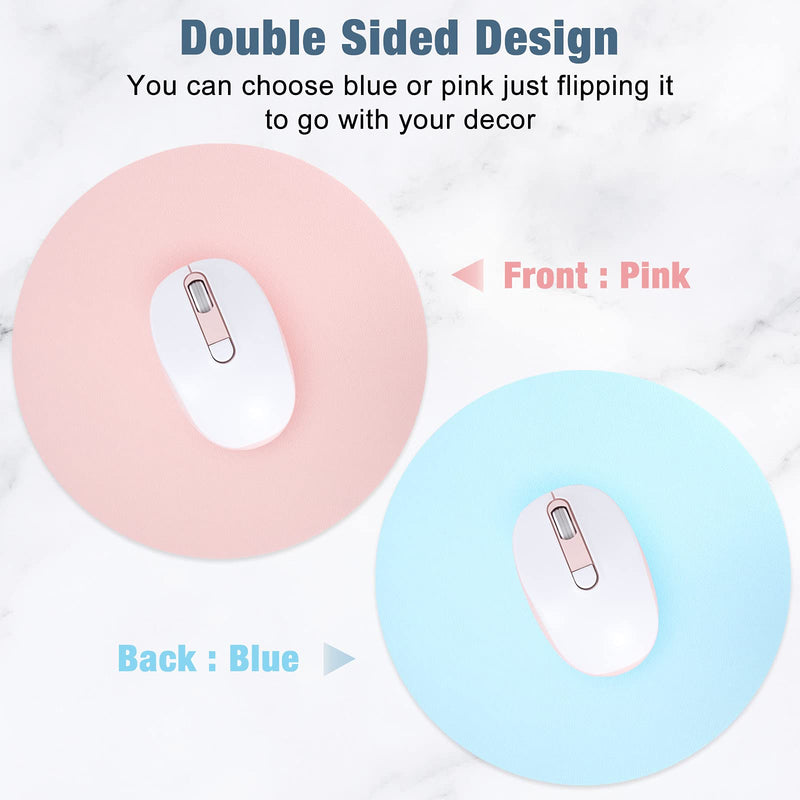 Hsurbtra Mouse Pad, Double-Sided PU Leather Small Round Mousepad 8.7 x 8.7 Inch,Anti-Slip Waterproof Mouse Mat, Pretty Cute Mouse Pad for Office Home Gaming Laptop Men Women Kid,Pink & Blue Pink