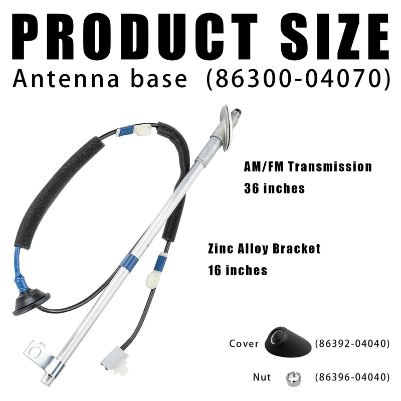 86300-04070 Manual Antenna Kit for 2005-2015 Toyota Tacoma | For 2005-2015 Tacoma; includes base, cover, nut and mast. Verify 86300-04070, 86392-04040 and 86396-04040
